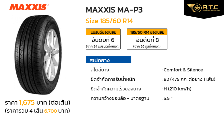 MAXXIS MA-P3 185/60 R14 ราคา ยาง ยางรถยนต์ - autotirechecking
