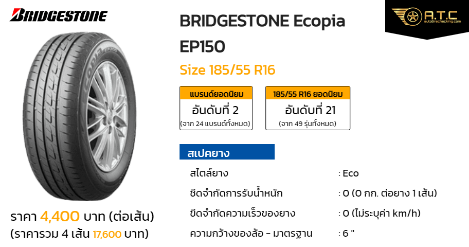 BRIDGESTONE Ecopia EP150 185/55 R16 ราคา ยาง ยางรถยนต์