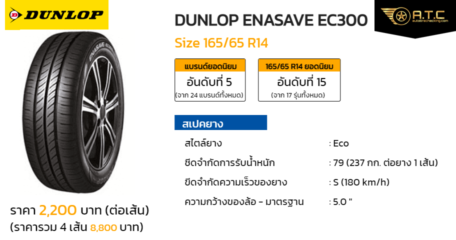DUNLOP ENASAVE EC300 165/65 R14 ราคา ยาง ยางรถยนต์