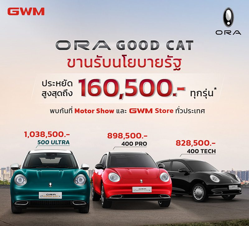 ORA Good Cat ราคาใหม่ เริ่มต้น 8.28 แสนบาท หลังหักเงินอุดหนุนภาครัฐ